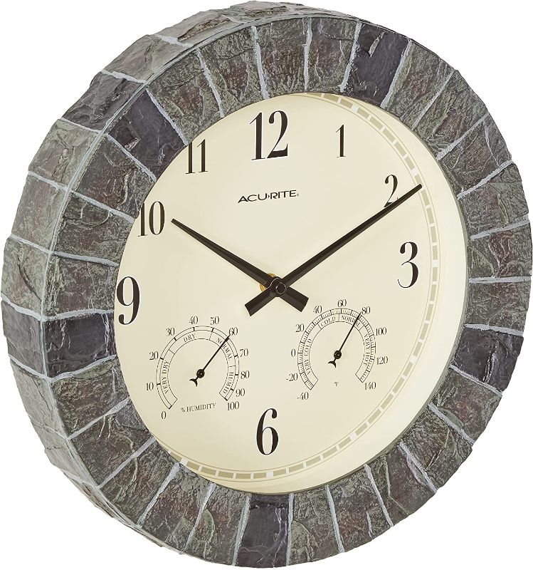 Photo 1 of AcuRite 02418 14-Inch Faux-Slate Indoor/Outdoor Wall Clock with Thermometer, Hygrometer
