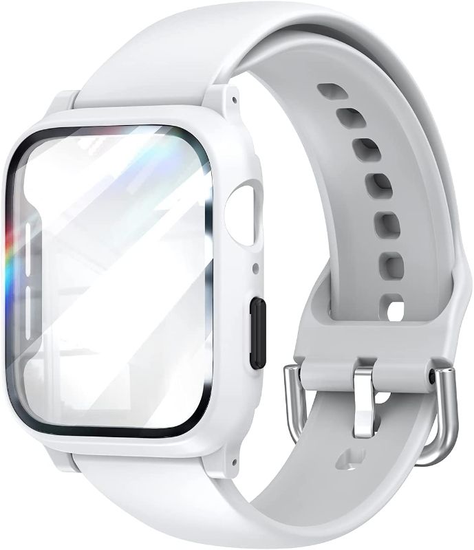 Photo 1 of  Compatible with Apple Watch 40mm SE Series 6/5/4 Band Strap with Case Built-in Tempered Glass Screen Protector for iWatch, Sports Protective Cases Drop-Proof Shockproof - White PACK OF 2