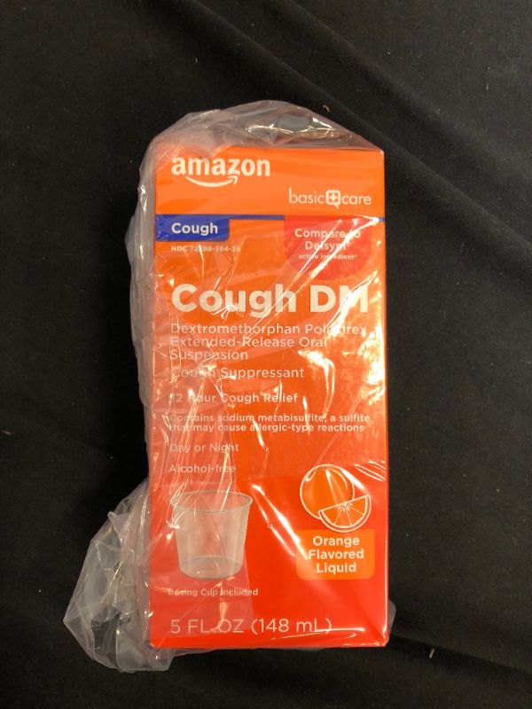 Photo 1 of Amazon Basic Care 12 Hour Cough DM, Dextromethorphan Polistirex Extended-Release Oral Suspension, Cough Suppressant, 12 Hour Cough Relief, Orange Flav
EXP 05/2022