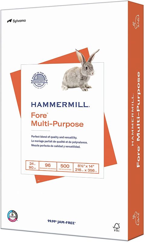 Photo 1 of Hammermill Printer Paper, Fore Multipurpose 24 lb Copy Paper, 8.5 x 14 - 1 Ream (500 Sheets) - 96 Bright, Made in the USA, 101279R
