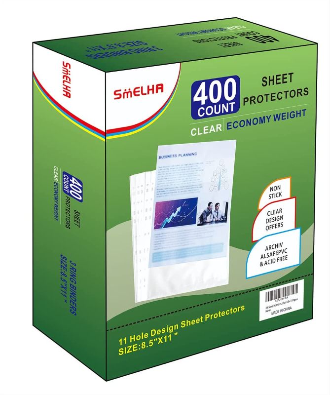 Photo 1 of Sheet Protectors,400 Page,Page Protector 8.5" x 11" ?for 2/3/4 Ring Binder, Top Loading Paper Protector with Reinforced Holes,Holds Multiple Sheets?Letter Size,
