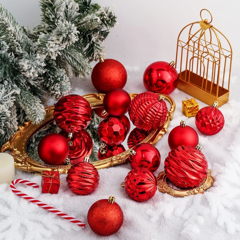Photo 1 of XmasExp 34ct Christmas Ball Ornaments Shatterproof Christmas Ornaments Set Decorations for Xmas Tree Balls(1.57''/40mm RED 