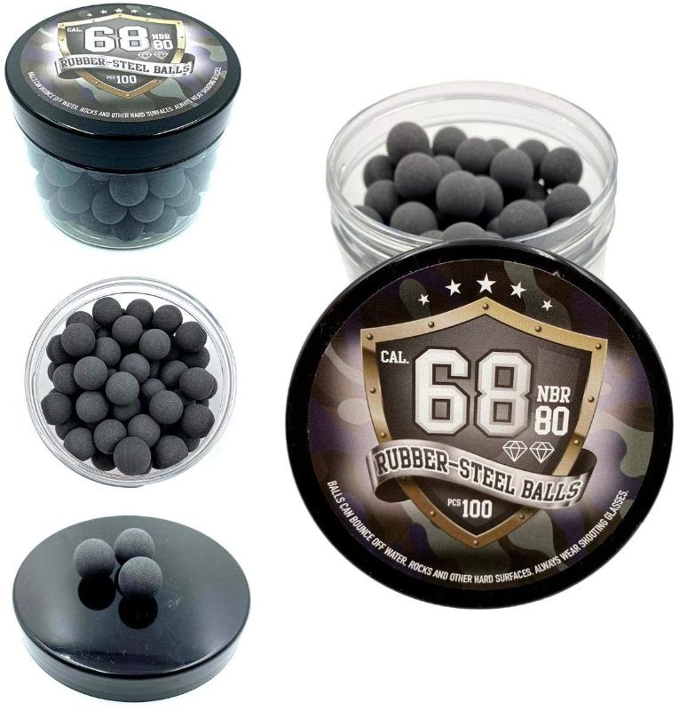 Photo 1 of 100x Premium Quality Hard Rubber Steel Balls Paintballs Powerballs ca. 7 Grams Heavy Ammunition for a Real Self and Home Defense Training Pistols in 68 Caliber