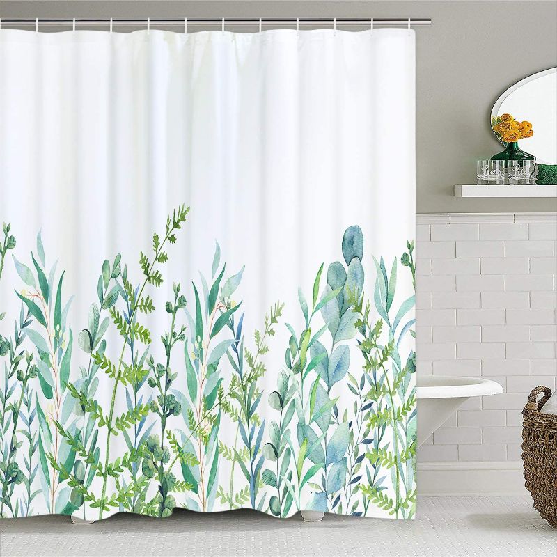 Photo 1 of Botanical Shower Curtain Leaf Shower Curtain with 12 Hooks, Plant Floral Shower Curtain Nature Flower Shower Curtain for Bathroom