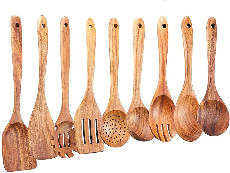 Photo 1 of Wooden Kitchen Utensils Set,GUDAMAYE 9 PCE Wooden Spoons for Cooking,Wooden Cooking Utensils,Natural Teak Wooden Spoons For Non-stick Pan