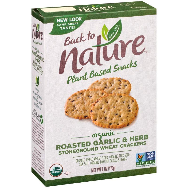 Photo 1 of 3 PACK - Back to Nature Non-GMO Crackers, Organic Roasted Garlic & Herb, 6 Ounce
EXP 0CT 2021