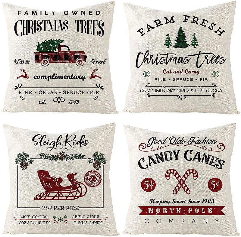 Photo 1 of ZUZEN Christmas Pillow Covers 18 x 18 Inches Set of 4?Christmas Decorations Throw Pillow Covers for Sofa, Couch, Bed and Car