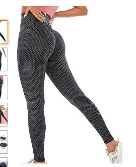 Photo 1 of QTENFLY Women's Leggings High Waist Yoga Pants Tummy Control Slimming Textured Stretchy Workout Running Butt Lift Tights MEDIUM