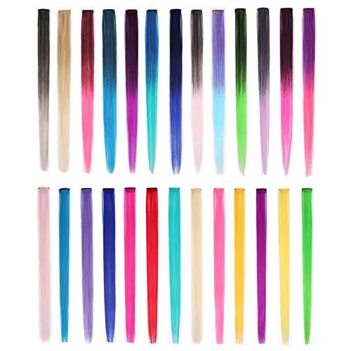 Photo 1 of FAELBATY 26 Packs Colored Clip in Hair Extensions 22 Inch Colorful Straight Hair Extensions Clip in for Women Multi-Colors Party Highlights Streak Synthetic Hairpieces ( 26 Multi Color)