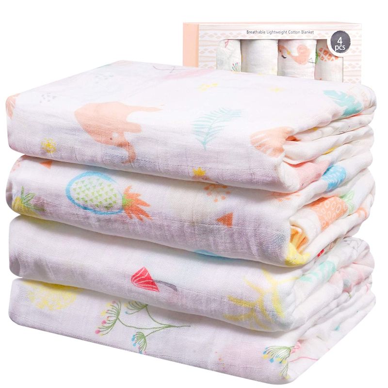 Photo 1 of Viviland Baby Muslin Swaddle Blanket for Newborn Boys and Girls | 70% Bamboo 30% Cotton Receiving Blanket Swaddle Wrap with Gift Box | 4 Packs, 47 X 47 inch, Flamingo, Rabbit, Pineapple, Dandelion