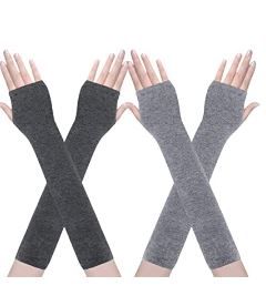 Photo 1 of 2 PACK - Amandir 1-4 Pairs Long Fingerless Gloves for Women Arm Warmers Knit Thumbhole Stretchy Gloves