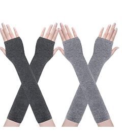 Photo 1 of Amandir 1-4 Pairs Long Fingerless Gloves for Women Arm Warmers Knit Thumbhole Stretchy Gloves