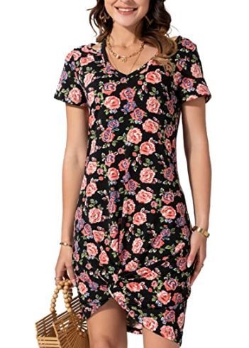 Photo 1 of WEKILI Women's Casual Loose Dress Beach Cover Up V Neck Short Sleeve Ultra-Soft Knot Twist Tie Dress SIZE MEDIUM
