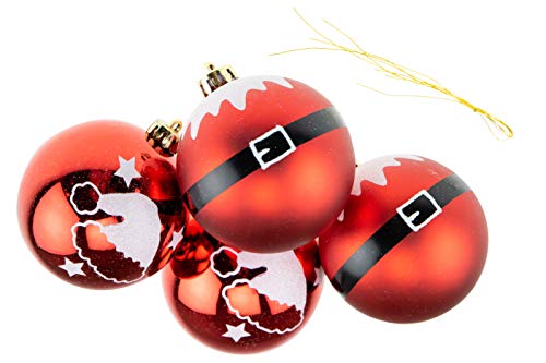 Photo 1 of  Shiny Santa Ball Christmas Tree Ornament |4 Pack | Festive Holiday Décor | Lightweight Shatter Resistant | Strings Included | 2.8" D
