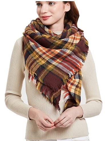 Photo 1 of  Womens Warm Blanket Scarf Square Winter Shawls Large Infinity Scarves Stripe Plaid Scarf Dimension: 55*55 Inches

