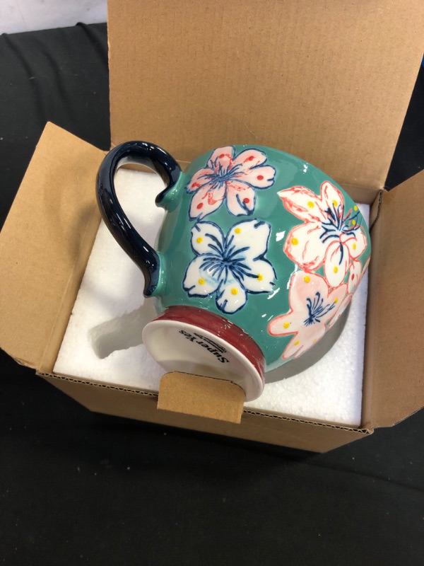 Photo 2 of Coffee-Mug, Handmade Floral-Ceramic-Mug,12 OZ Cup for Latte,Cappuccino,Tea,Milk,Cocoa,Birthday Christmas Mothers'Day Valentine's Day for Women,Family,Friend(Green, 12 oz x 1 pc)
