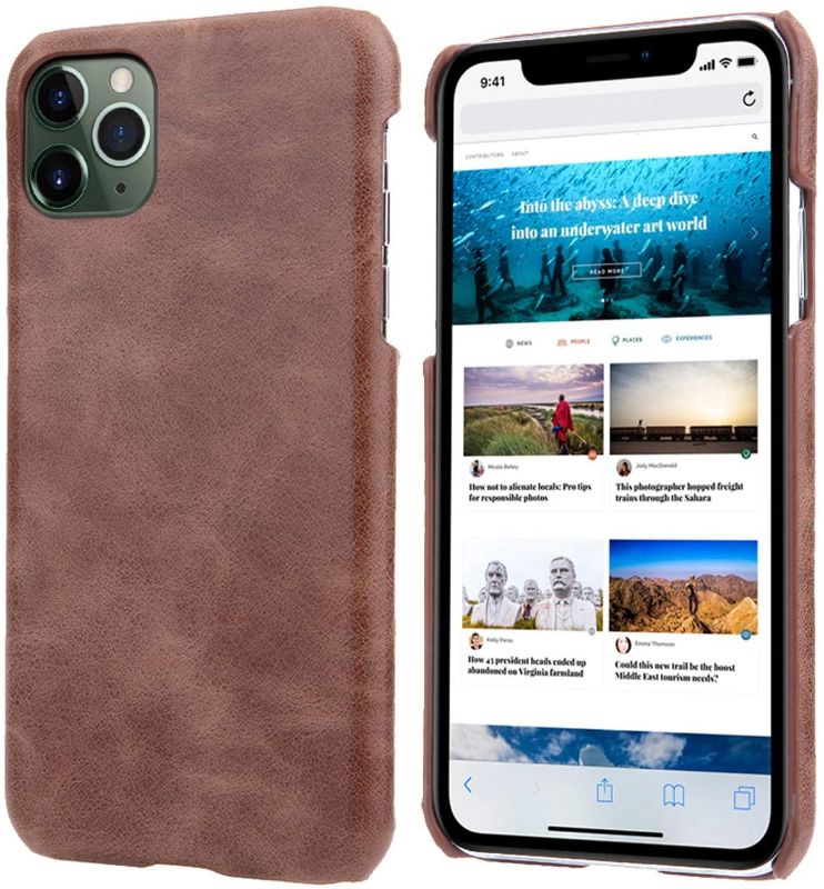 Photo 1 of Uningen Slim Leather Case for iPhone 11 Pro Max with 6.5-inch Display (2019), 6.5-Inch iPhone 11 Pro Max Case (Saddle Brown)
