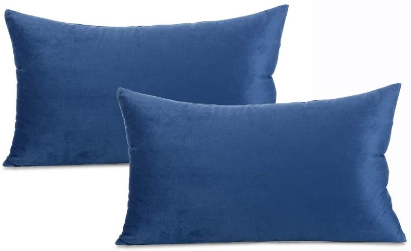 Photo 1 of AyoAc Blue Lumbar Throw Pillow Covers Square Velvet Decorative Throw Pillows Case for Sofa Couch Bed Chair 12x20 Inch,Set of 2 (Blue, 12" x 20")

