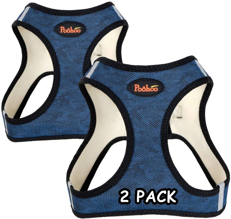 Photo 1 of Poohoo 2 Pack Step-in Double Layers Mesh Dog Vest Harness Adjustable Soft Padded Breathable Easy to Put on for Small Medium Dogs (L(Chest:19.2"-21.7"), Blue and Blue)
