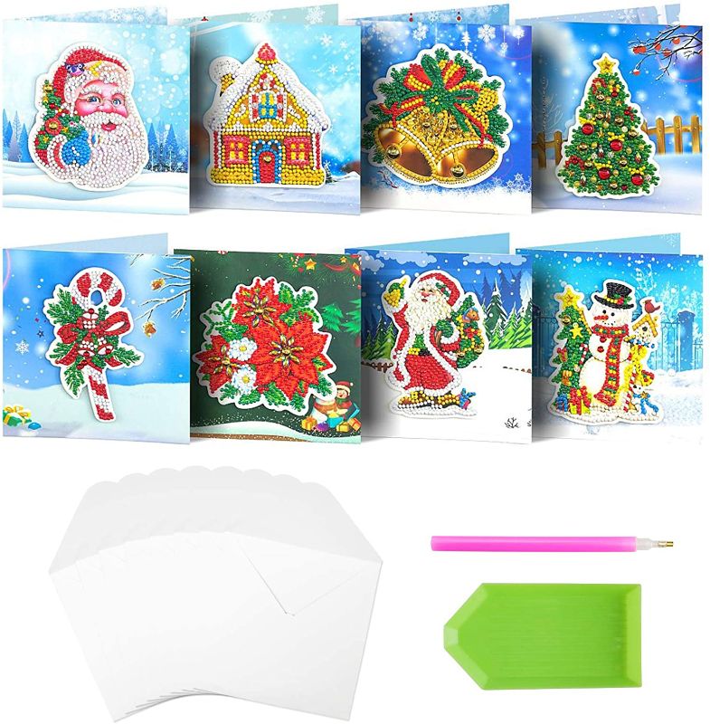 Photo 1 of Cieovo 8 Packs New 5D DIY Diamond Painting Greeting Holiday Card Diamond Painting Round Drill Greeting Thank You Cards Christmas DIY Handmade Gift for Holiday Friends and Family (chris-01)
