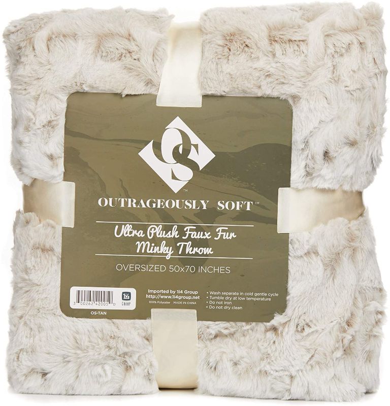 Photo 1 of 1i4 Group Outrageously Soft Throw Blanket - Ultra Plush Minky Faux Fur Blanket - 50 x 70 Inches - Tan
