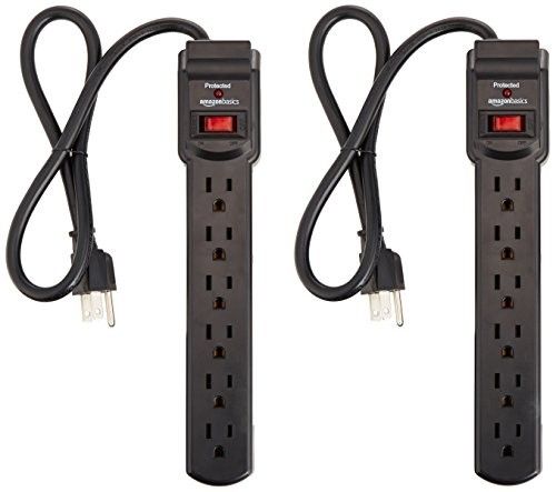 Photo 1 of  AmazonBasics 6-Outlet Surge Protector Power Strip 2-Pack, 200 Joule - Black