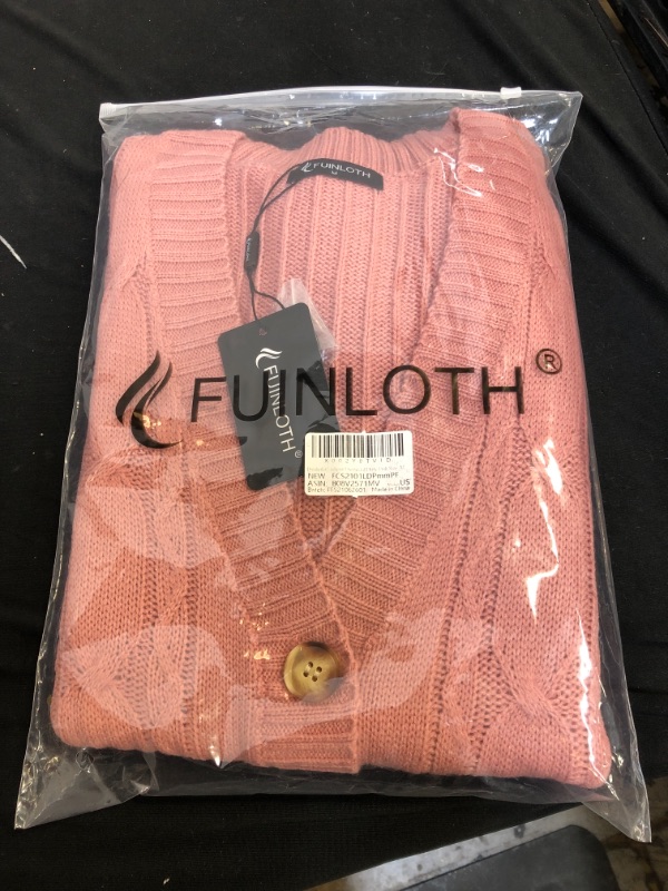 Photo 2 of Fuinloth Women's Cardigan Sweater, Oversized Chunky Knit Button Closure with Pockets - COLOR DIRTY PINK - SIZE MEDIUM 
