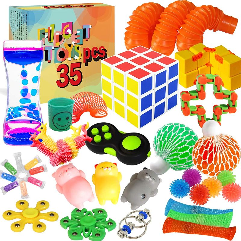 Photo 1 of Kidcia Fidget Toys, 35 PCS Sensory Toys for Adults / Kids / ADHD / Autistic / ADD / OCD to Release Anxiety / Autism with Marble Mesh & Liquid Motion Timer, Gifts for Birthday / Classroom Reward
