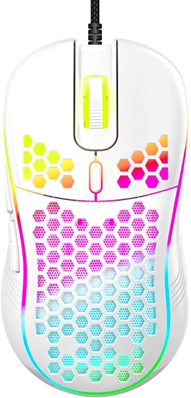 Photo 1 of Honeycomb Wired Gaming Mouse, 7200 Adjustable DPI with RGB Backlight, Ultralight USB Computer Mouse with Ergonomic Design, High Precision Sensor for PC & Laptop (White)
