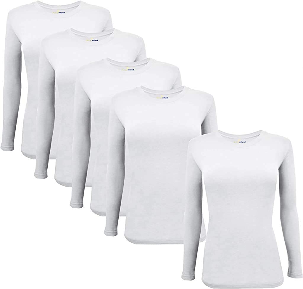 Photo 1 of Natural Uniforms Women's Long Sleeve Under Scrub Stretch T-Shirt Scrub Top - Multi Pack of 5 --- SIZE MEDIUM 
