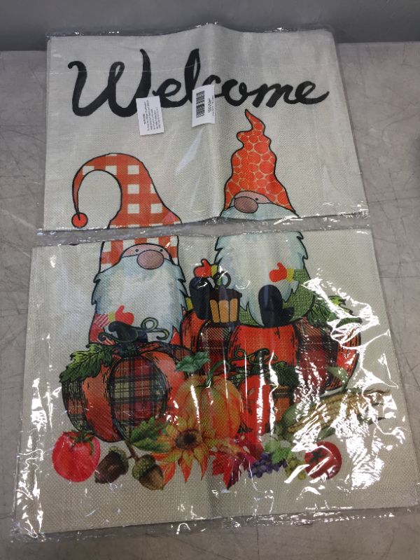 Photo 2 of ( 2 PACKS) Unves Thanksgiving Garden Flag 12.5 x 18 Double Sided, Gnome Welcome Garden Flag Fall Porch Decor Pumpkin Burlap, Fall Thanksgiving Yard Flags for Autumn Outdoor House Thanksgiving Day Decorations
