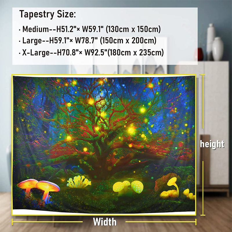 Photo 1 of Forest Tapestry Fantasy Magical Mushroom Tapestry Fairy Misty Green Trees Wall Tapestry Psychedelic Virgin Plant Nature Tapestry Wall Hanging for Home Decor
