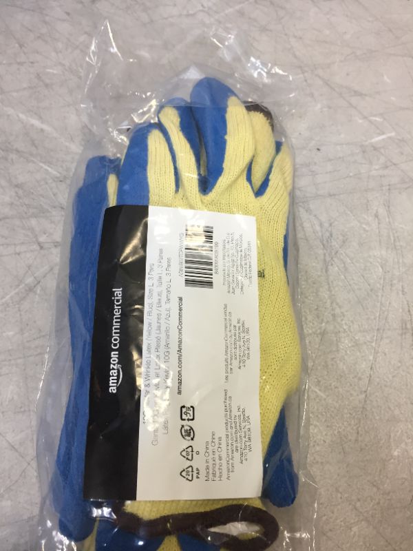 Photo 2 of AmazonCommercial 10G Kevlar & Wrinkle Latex (Yellow/Blue), Size L, 3 Pairs
