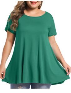 Photo 1 of BELAROI Women's Short Sleeve Tunic Tops Plus Size Summer T Shirt for Leggings Casual Flowy Blouse Loose Fit SIZE LARGE DEEP GREEN