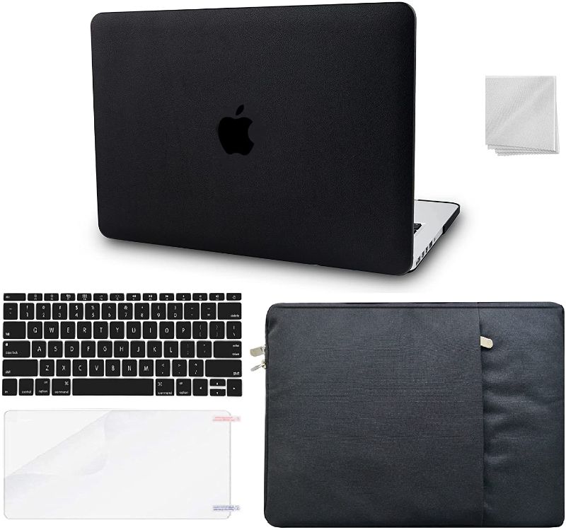 Photo 1 of KECC Compatible with MacBook Air 13 inch Case A1369/A1466 ltalian Leather Hard Shell + Keyboard Cover + Sleeve + Screen Protector + Dust Cloth (Black Leather)
