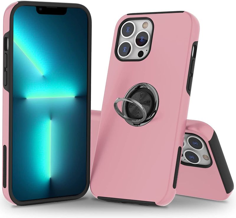 Photo 1 of ( 2 PACK) NYSRZY Compatible with iPhone 13 Pro Case 6.1" with Ring Stand, Shockproof Anti-Scratch Full-Body Protective Cover Case with 360 Degree Rotation Ring Magnetic Kickstand for iPhone 13 Pro 2021 5G(Pink)
