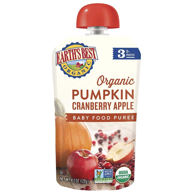 Photo 1 of Earth's Best Organic Stage 3 Baby Food, Pumpkin Cranberry Apple, 4.2 Oz Pouch (Pack of 12)---- EXP 02/18/2022
