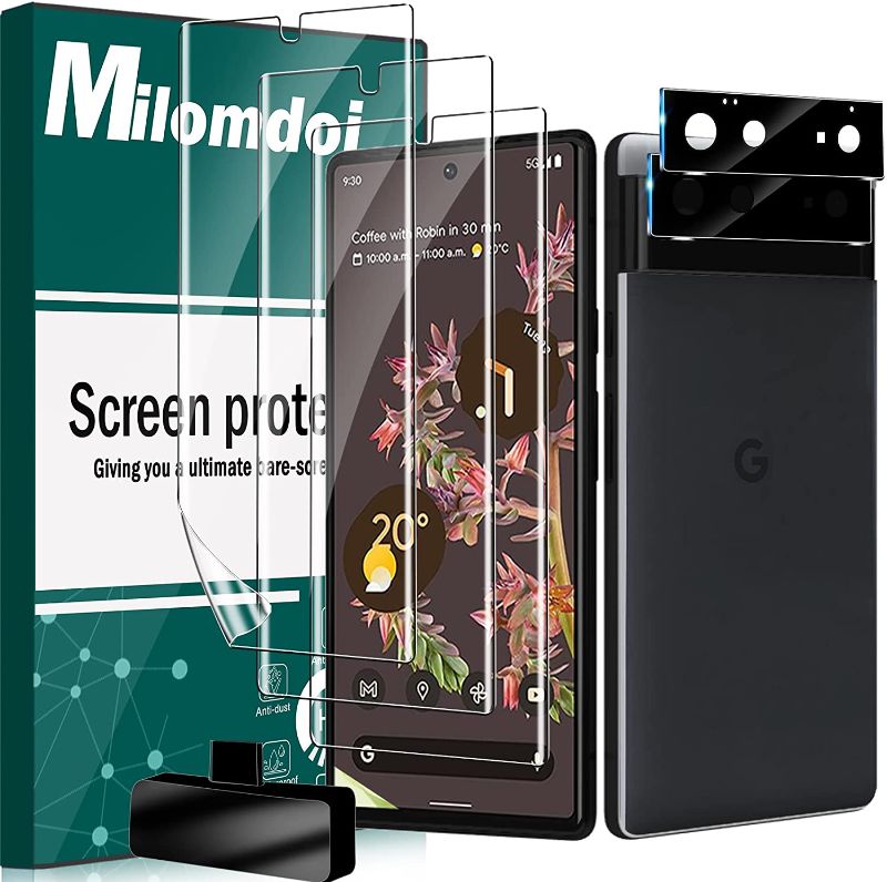 Photo 1 of ( 5 PACKS) [Fingerprint Compatible]Milomdoi Designed for Google Pixel 6 Flexible TPU Screen Protector [NOT Glass], 3 Pack HD Flexible TPU Film with 2 Pack Tempered Glass Camera Lens Protector, No Bubbles,Support Fingerprint Unlock,Easy Install-Case Friend