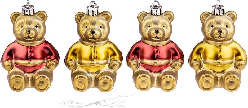 Photo 1 of ( 5 PACKS) Clever Creations Matte Finish Red and Gold Glittery Bear with Sweater Christmas Tree Ornament | 4 Pack | Festive Holiday Décor | Lightweight Shatter Resistant | Strings Included | 3" Tall
