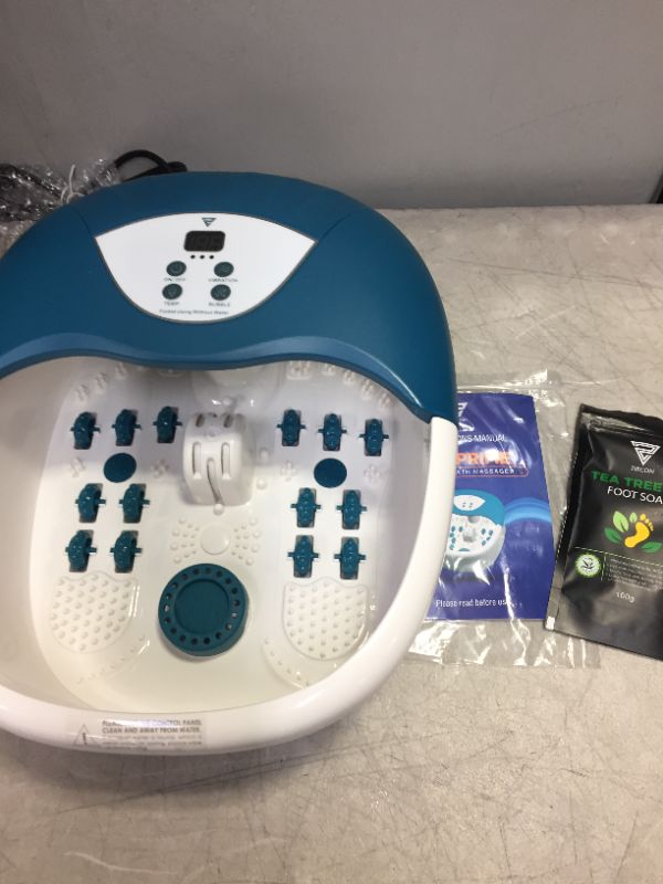 Photo 4 of 4 In 1 Foot Spa Massager Set For Home With 4 Massage Rollers - Temperature & Heat Control- Bubble Maker- Intense Vibration - Pedicure - Instant Foot Stress Relief Spa - Includes Tea Tree Oil Foot Soak ---- BOX IS DAMAGED BUT PRODUCT  IS NOT DAMAGED 