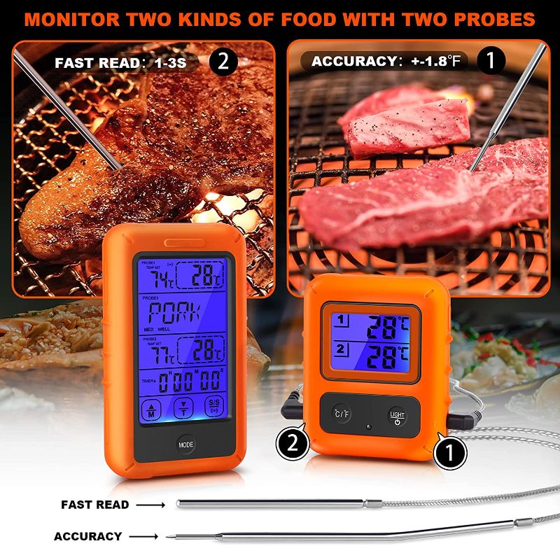 Photo 1 of Wireless Meat Thermometer, Digital Meat Thermometer for Cooking, Instant Read Food Thermometer with 2 Stainless Steel Probes for BBQ Grill Smoker Oven Kitchen
--- BRAND NEW ---- 