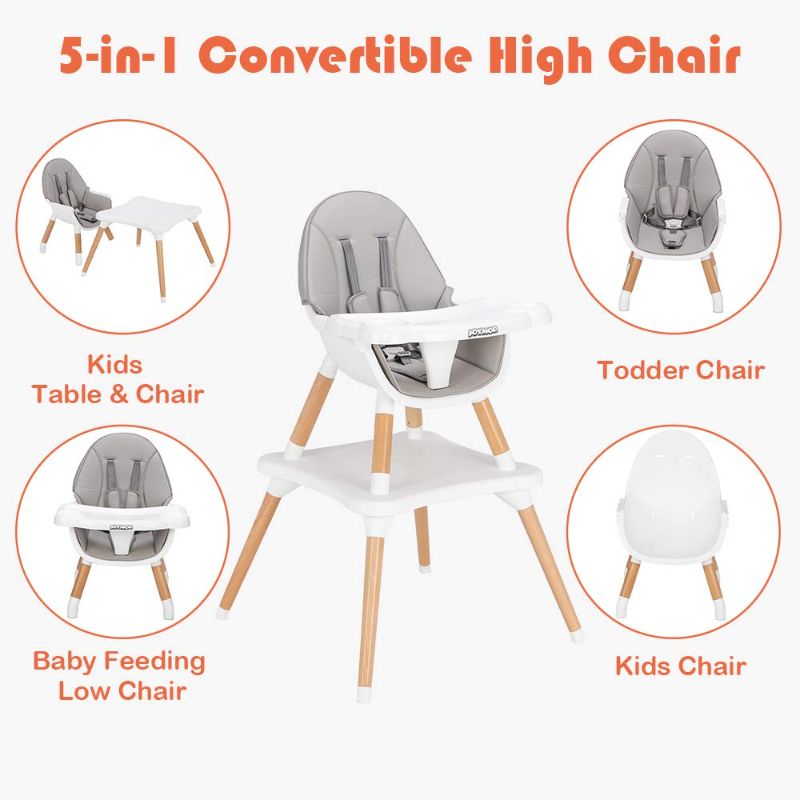 Photo 1 of JOYMOR 5-in-1 Baby High Chair for Infants to Toddler, 4-Position Adjustable for Baby/Infants/Toddlers,Wooden Highchair Seats for Eating,Kids Table and Chair Set
