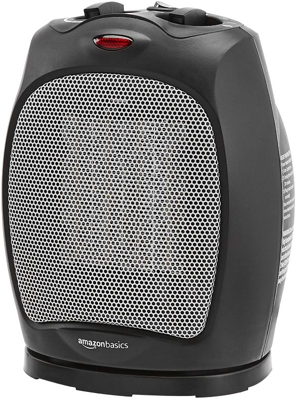 Photo 1 of Amazon Basics 1500W Oscillating Ceramic Heater with Adjustable Thermostat, Black-ITEM IS DIRTY-
