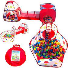 Photo 1 of PREMIUM Kids Play Tent Tunnel & Ball Pit w/ Basketball Hoop - Beautiful 3pc Red Pop Up Set Girls and Boys Playhouse for Kids - Easy Folding Indoor & Outdoor Playhouse for Babies & Toddlers
