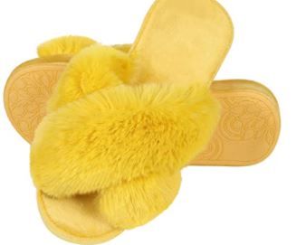 Photo 1 of shevalues Fuzzy House Slippers for Women Cross Band Fluffy Bedroom Slippers with Arch Support 42-43