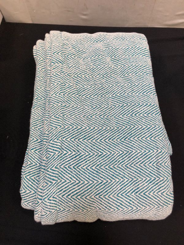 Photo 2 of GLAMBURG 100% Soft and Breathable Cotton Thermal Blanket Twin Teal - Perfect for Layering Any Bed for All Season