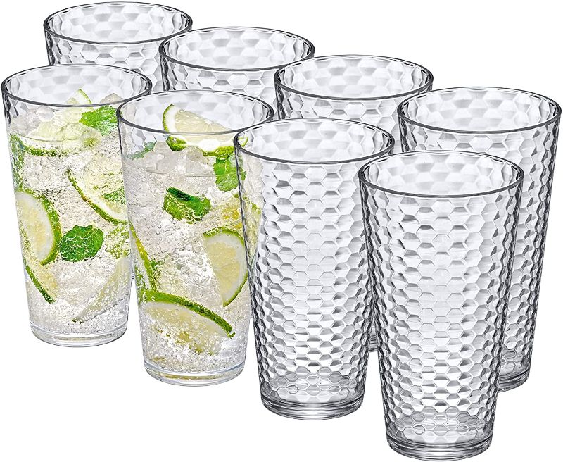 Photo 1 of Amazing Abby - Snowflake - 24-Ounce Plastic Tumblers (Set of 8), Plastic Drinking Glasses, All-Clear High-Balls, Reusable Plastic Cups, Stackable, BPA-Free, Shatter-Proof, Dishwasher-Safe
