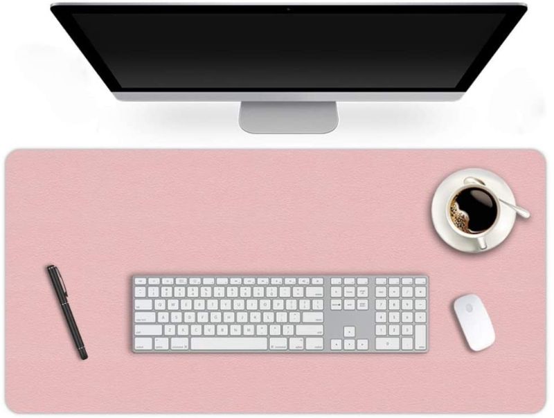 Photo 1 of 16 X 32 Inch Office Desk Pad Protector Waterproof PU Leather Desk Mat Blotters on Top of Desks Laptop Computer Gaming Keyboard Mouse Pad for Women Men Kids Girls Non-Slip Desk Writing Mat Cover Pink