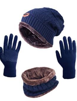 Photo 1 of HINDAWI Winter Hat Scarf Gloves (3 in 1 Set) for Women Slouchy Beanie Snow Knit Skull Cap Warm Mittens Circle Scarves NAVY