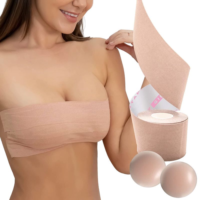 Photo 1 of 2 PACK - PERKY GIRLS TAPE Instant Breast Lift - Adhesive Pushup Tape | A Cup to DD and Plus Size | with Reusable Premium Silicone Nipple Covers (Nude Single Pack)
SOME OF THE TAPE HAS BEEN USED 